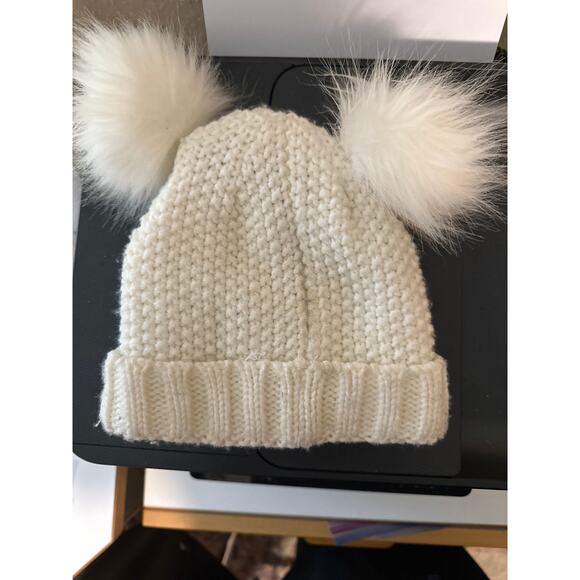 Kombi cable knit beanie child infant toddler hat white snow winter cap fur Toque - Picture 8 of 9